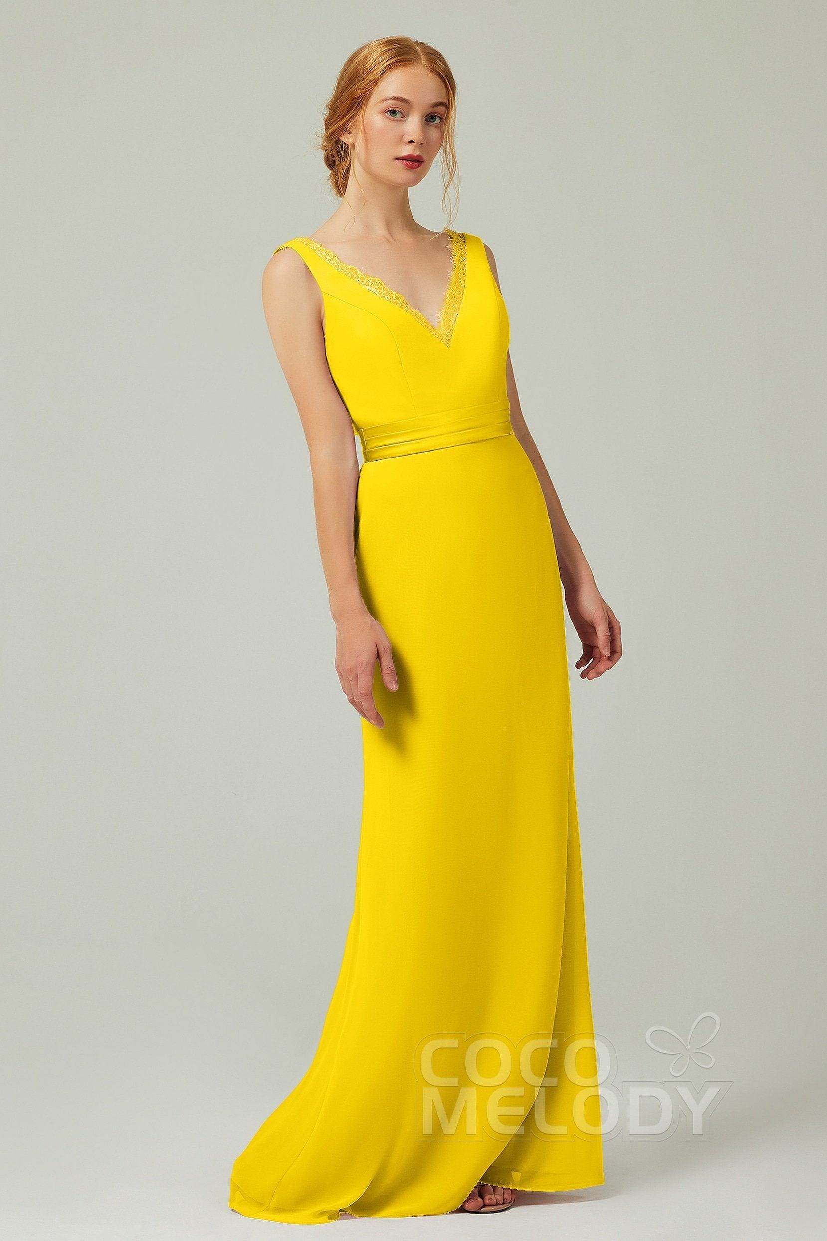 Sheath-Column Floor Length Chiffon Bridesmaid Dress CB0320 - COCOMELODY